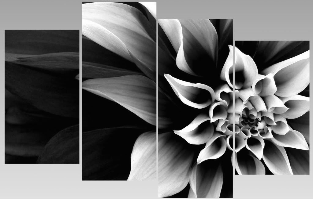 EXTRA LARGE ABSTRACT BLACK & WHITE FLOWER CANVAS WALL ART MULTI SPLIT 4