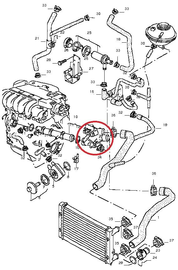Where is the thermostat located vw vortex volkswagen forum